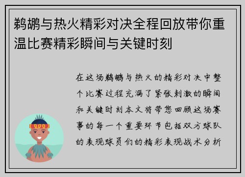 鹈鹕与热火精彩对决全程回放带你重温比赛精彩瞬间与关键时刻